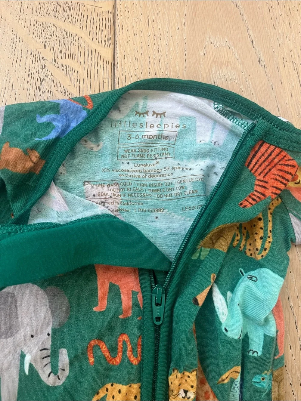 Little Sleepies Wild Zoo Zippy Pajama 3-6 months Animal Safari Jungle Green